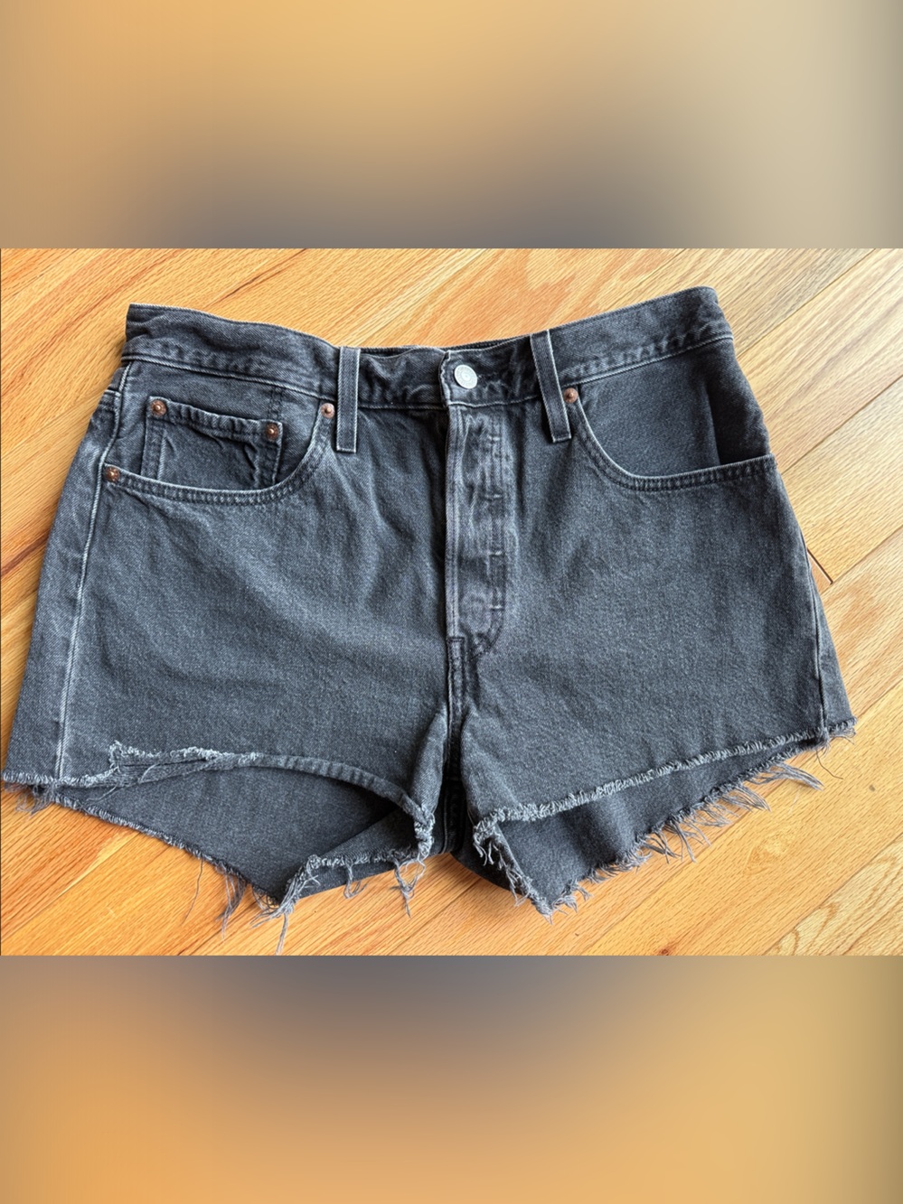 Levi's Black Distressed Denim Cutoff Shorts